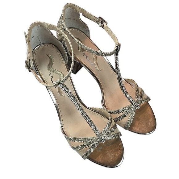 Nina High Chunky Heel Gold Sparkly Shoes Size 10 - Picture 1 of 11
